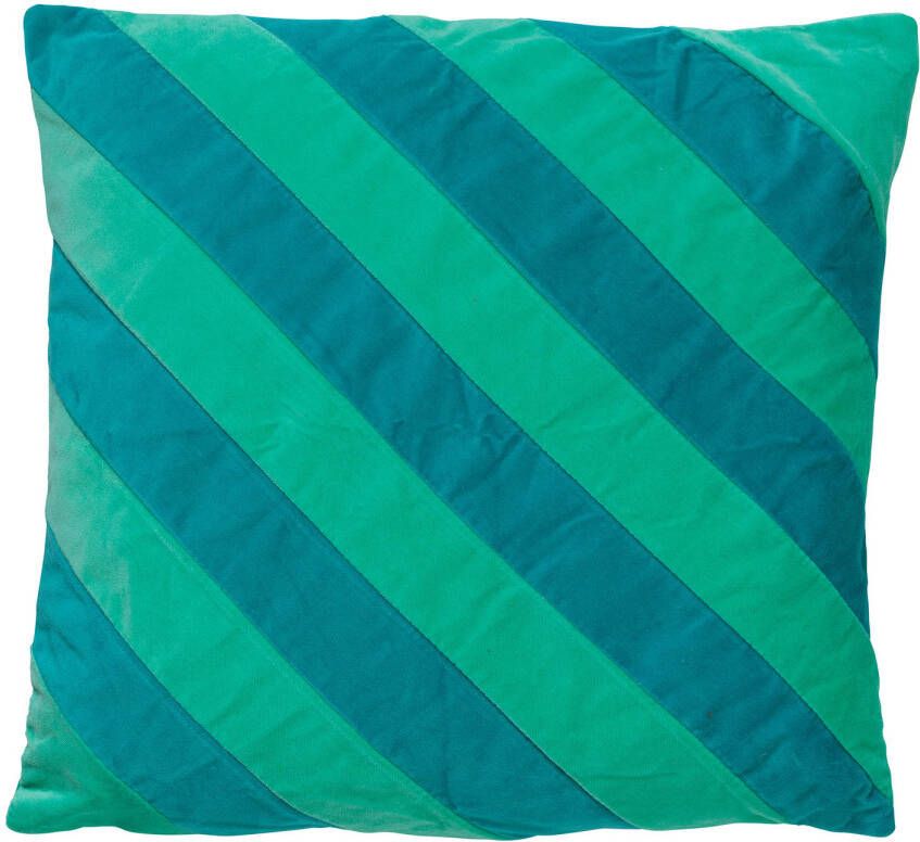 Dutch Decor PEBBE Sierkussen velvet 45x45 cm beveled glass groen blauw strepen color blocking