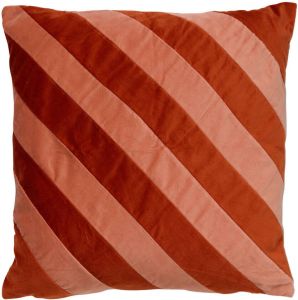 Dutch Decor PEBBE Sierkussen velvet 45x45 cm potters clay oranje roze strepen color blocking