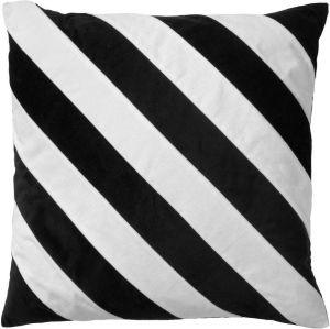 Dutch Decor PEBBE Sierkussen velvet 45x45 cm raven zwart wit strepen