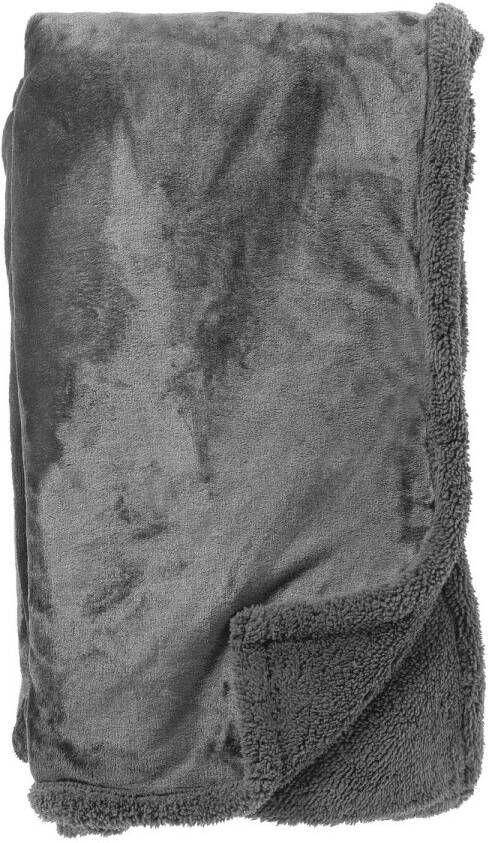 Dutch Decor STANLEY Plaid 150x200 cm fleece deken met teddy en fleece Charcoal Gray antraciet