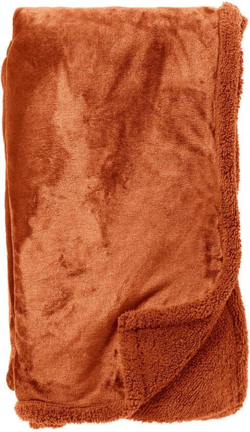 Dutch Decor STANLEY Plaid 150x200 cm fleece deken met teddy en fleece Potters Clay oranje terra