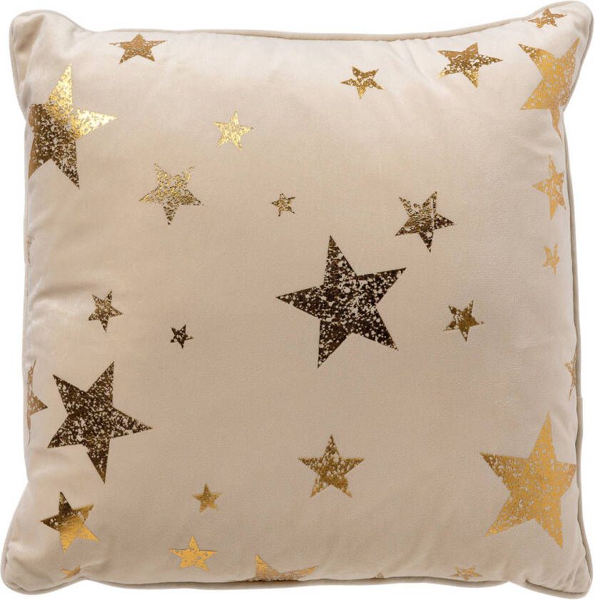Dutch Decor STARS Sierkussen 45x45 cm velvet met gouden sterren Whisper White wit