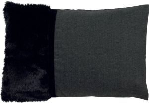 Dutch Decor STEFANIE Sierkussen 40x60 cm zwart visgraat patroon velvet nepbont
