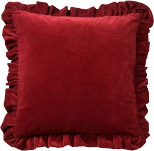 Dutch Decor YARA Kussenhoes 100% katoen 45x45 cm velvet Merlot rood ruches rondom