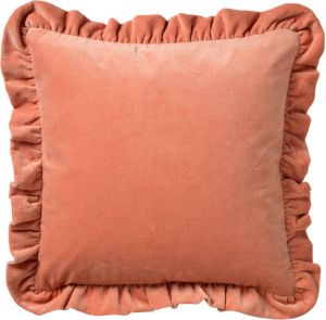Dutch Decor YARA Kussenhoes 100% katoen 45x45 cm velvet Muted Clay roze ruches rondom
