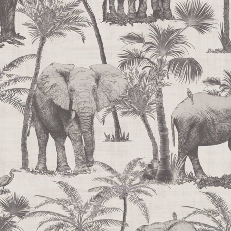 DUTCH WALLCOVERINGS Behang Elephant Grove houtskoolkleurig
