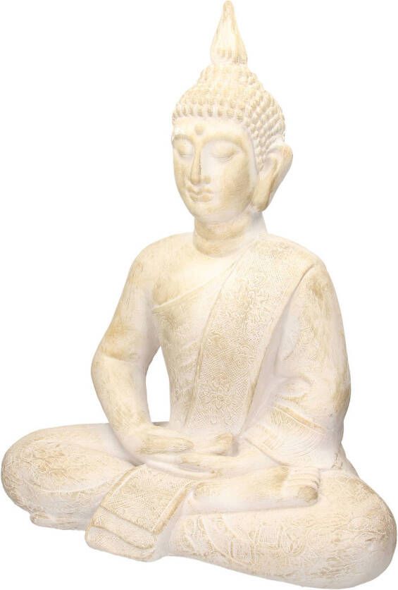 ECD Germany Boeddha-figuur beige grijs 51x29x64 cm gemaakt van gegoten steen