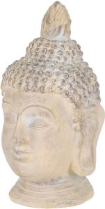 Ecd germany Boeddha hoofd beeld beige grijs 30x30x55 cm gemaakt van gegoten steen