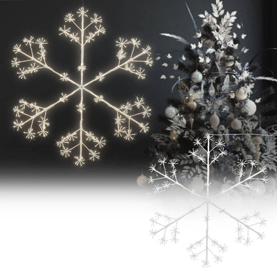 ECD Germany Kerstdecoratie LED Sneeuwvlok met 384 warm witte LED&apos;s IP44 120 cm