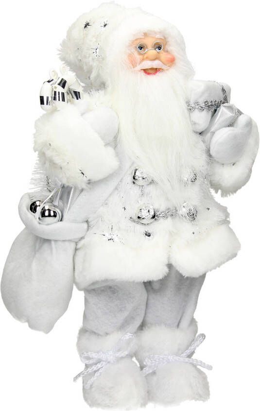 ECD Germany Kerstman decoratie figuur 37 cm hoog Wit met Gift Bag