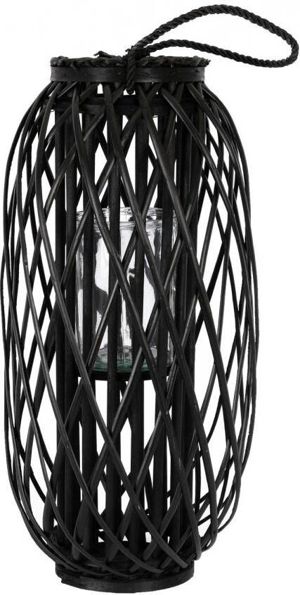 ECD Germany Lantaarn Ried 60 x Ø 27 cm met handvat zwart touwvezel vlechtwerk look lantaarn met glazen inzet