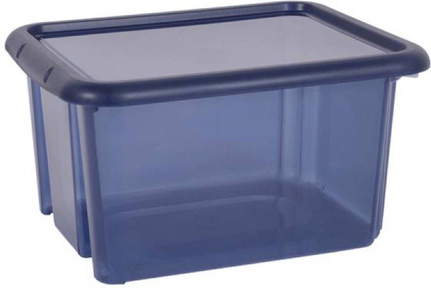 EDA Kunststof opbergbox opbergdoos donkerblauw transparant L44 x B36 x H25 cm stapelbaar Voorraad opberg boxen bakken met deksel Opbergbox