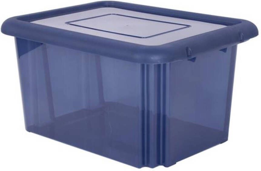 Eda Kunststof opbergbox opbergdoos donkerblauw transparant L58 x B44 x H31 cm stapelbaar Opbergbox