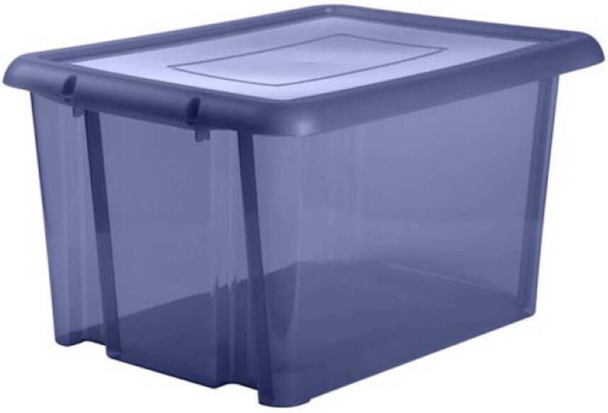 EDA Kunststof opbergbox opbergdoos donkerblauw transparant L65 x B50 x H36 cm stapelbaar Voorraad opberg boxen bakken met deksel Opbergbox
