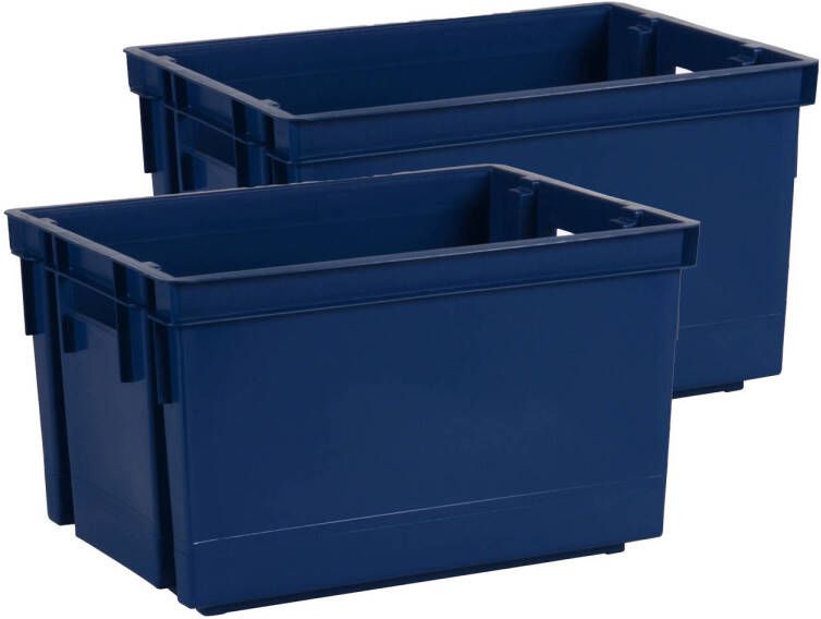 Eda Opbergbox opbergkrat 20 L 2x blauw kunststof 39 x 29 x 23 stapelbaar nestbaar Opbergbox