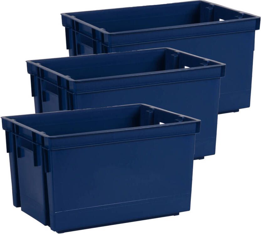 Eda Opbergbox opbergkrat 20 L 3x blauw kunststof 39 x 29 x 23 stapelbaar nestbaar Opbergbox