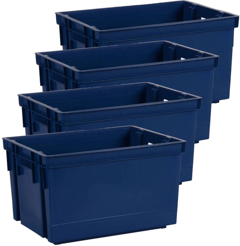 Eda Opbergbox opbergkrat 20 L 4x blauw kunststof 39 x 29 x 23 stapelbaar nestbaar Opbergbox