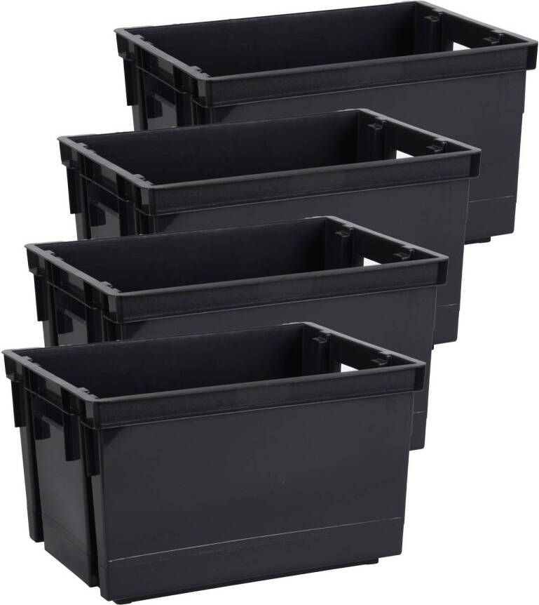 Eda Opbergbox opbergkrat 20 L 4x zwart kunststof 39 x 29 x 23 stapelbaar nestbaar Opbergbox