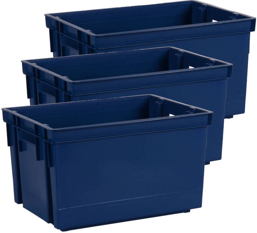 Eda Opbergbox opbergkrat 20 L 6x blauw kunststof 39 x 29 x 23 stapelbaar nestbaar Opbergbox