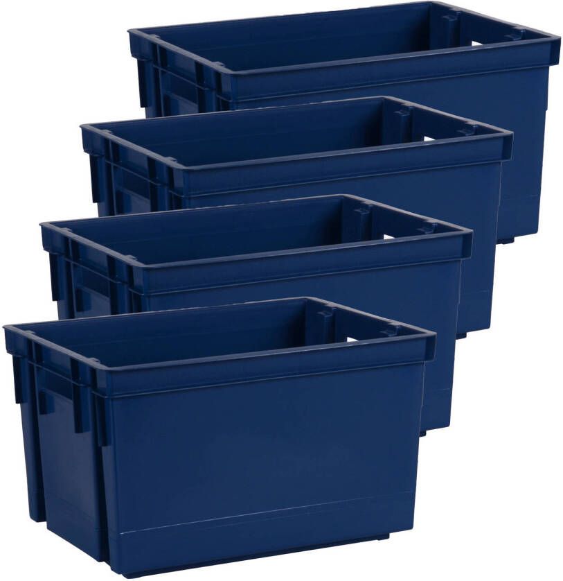 Eda Opbergbox opbergkrat 20 L 12x blauw kunststof 39 x 29 x 23 stapelbaar nestbaar Opbergbox