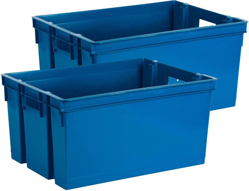 Eda Opbergbox opbergkrat 50 L 2x blauw kunststof 56 x 41 x 29 stapelbaar nestbaar Opbergbox