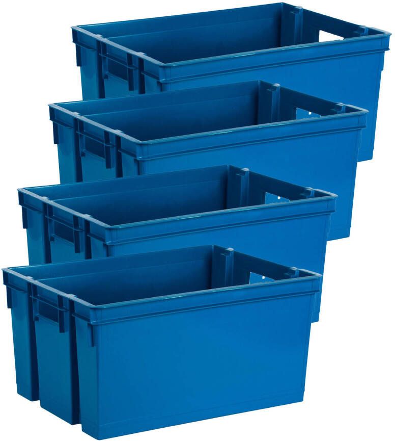 Eda Opbergbox opbergkrat 50 L 4x blauw kunststof 56 x 41 x 29 stapelbaar nestbaar Opbergbox