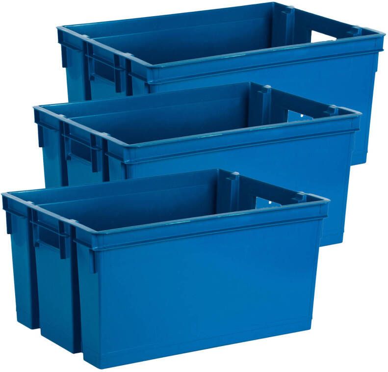 Eda Opbergbox opbergkrat 50 L 6x blauw kunststof 56 x 41 x 29 stapelbaar nestbaar Opbergbox