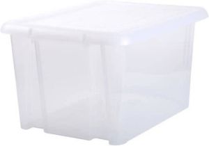EDA Kunststof opbergbox opbergdoos wit transparant L65 x B50 x H36 cm stapelbaar Voorraad opberg boxen kisten bakken met deksel Opbergbox