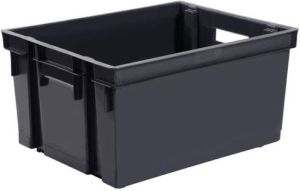 EDA Kunststof opbergkrat stapelbaar zwart L44 x B35 x H24 cm 30 liter Stapelbare kratten Opbergbox