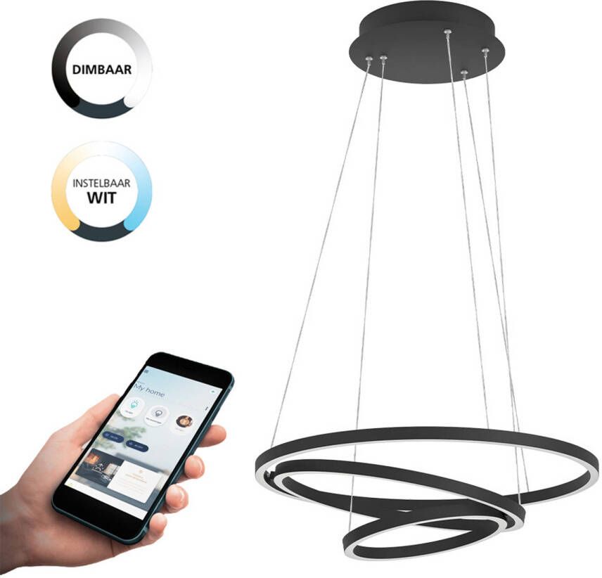 EGLO  connect.z Lobinero-Z Smart Hanglamp - Ø 58 cm - Zwart Wit - Instelbaar wit licht - Dimbaar - Zigbee