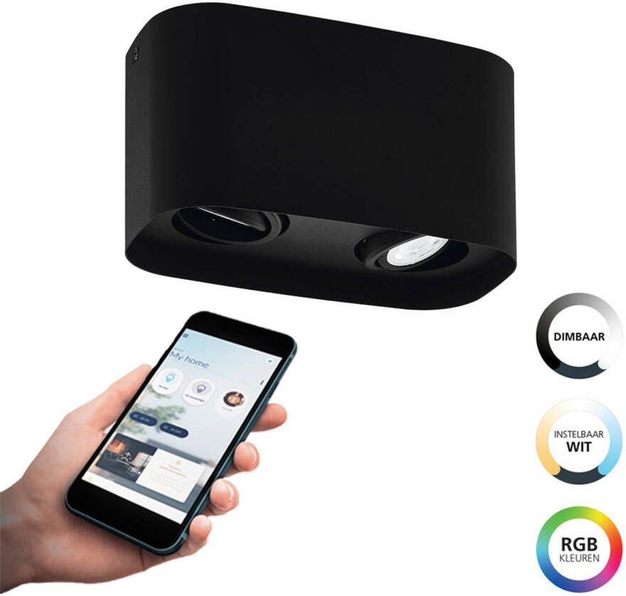 EGLO  connect.z Caminales-Z Smart Plafondlamp - GU10 - 24 cm - Zwart - Instelbaar RGB & wit licht - Dimbaar - Zigbee