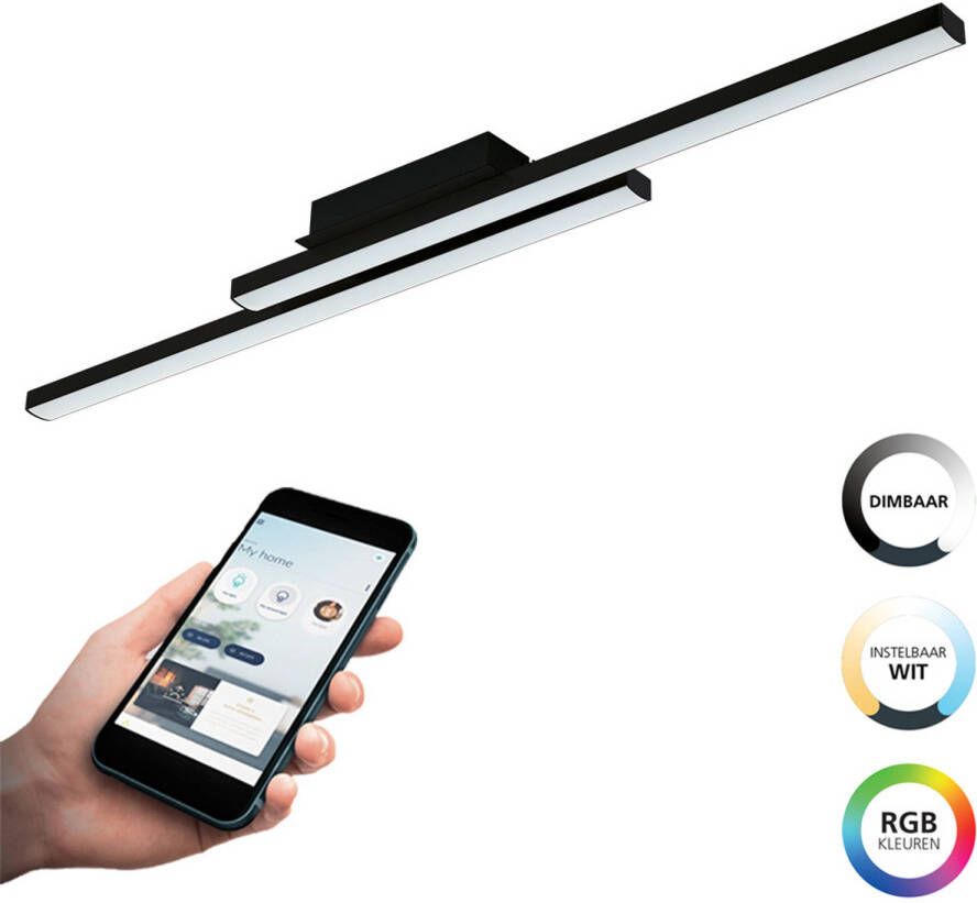 EGLO  connect.z Fraioli-Z Smart Plafondlamp - 105 5 cm - Zwart Wit - Instelbaar RGB & wit licht - Dimbaar - Zigbee