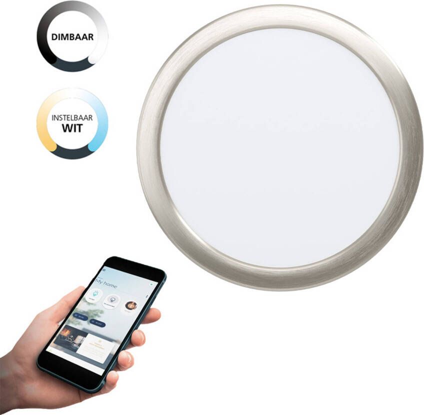 EGLO  connect.z Fueva-Z Smart Inbouwlamp - Ø 21 6 cm - Grijs Wit - Instelbaar wit licht - Dimbaar - Zigbee