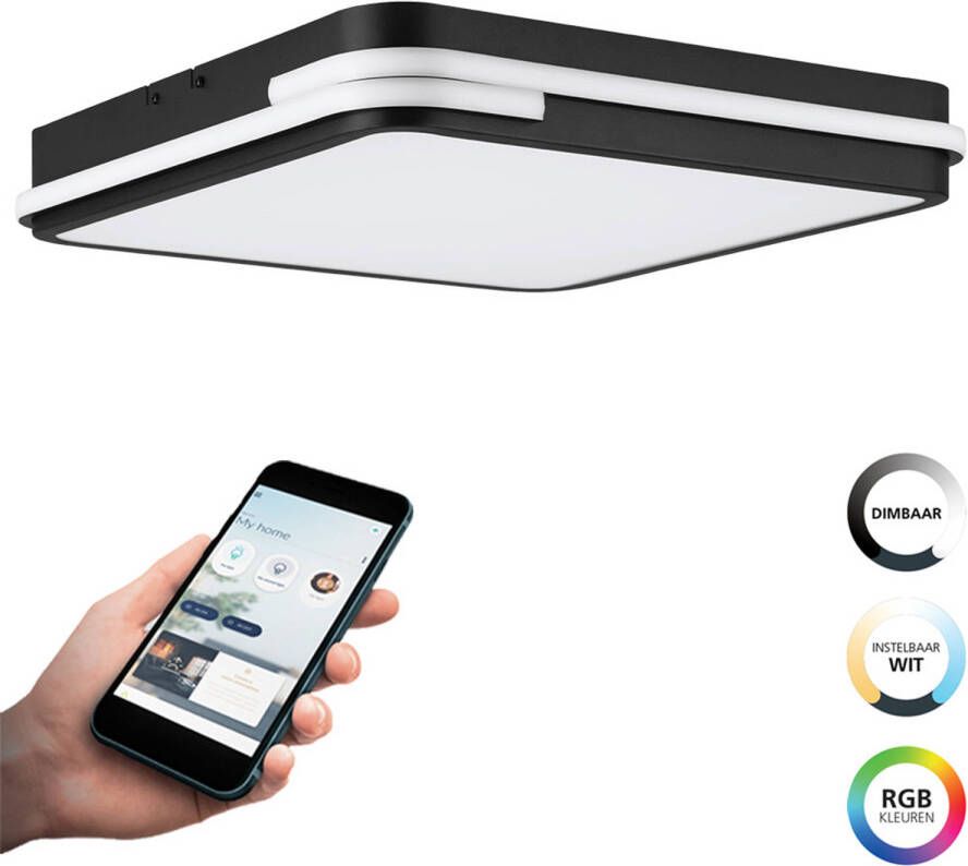 EGLO  connect.z Genovese-Z Smart Plafondlamp - 47 cm - Zwart Wit - Instelbaar RGB & wit licht - Dimbaar - Zigbee