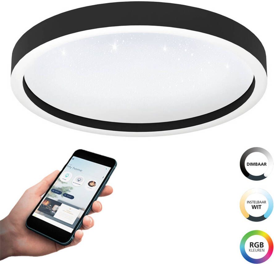 EGLO  connect.z Montemorelos-Z Smart Plafondlamp - Ø 42 cm - Zwart Wit - Instelbaar RGB & wit licht - Dimbaar - Zigbee