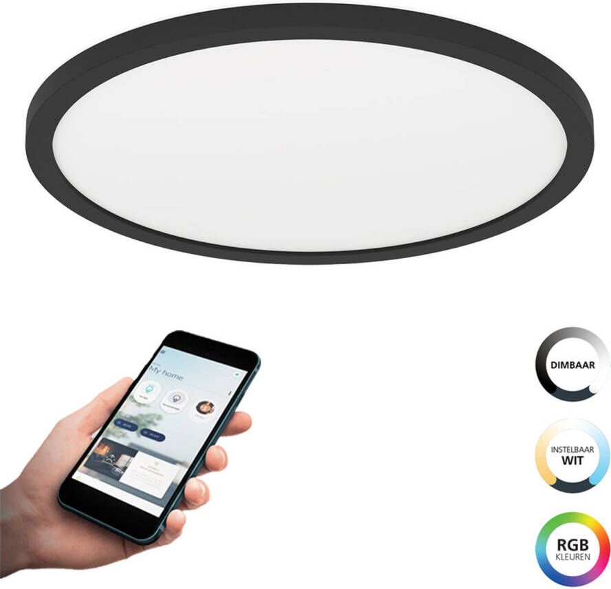 EGLO  connect.z Rovito-Z Smart Plafondlamp - Ø 29 5 cm - Zwart Wit - Instelbaar RGB & wit licht - Dimbaar - Zigbee