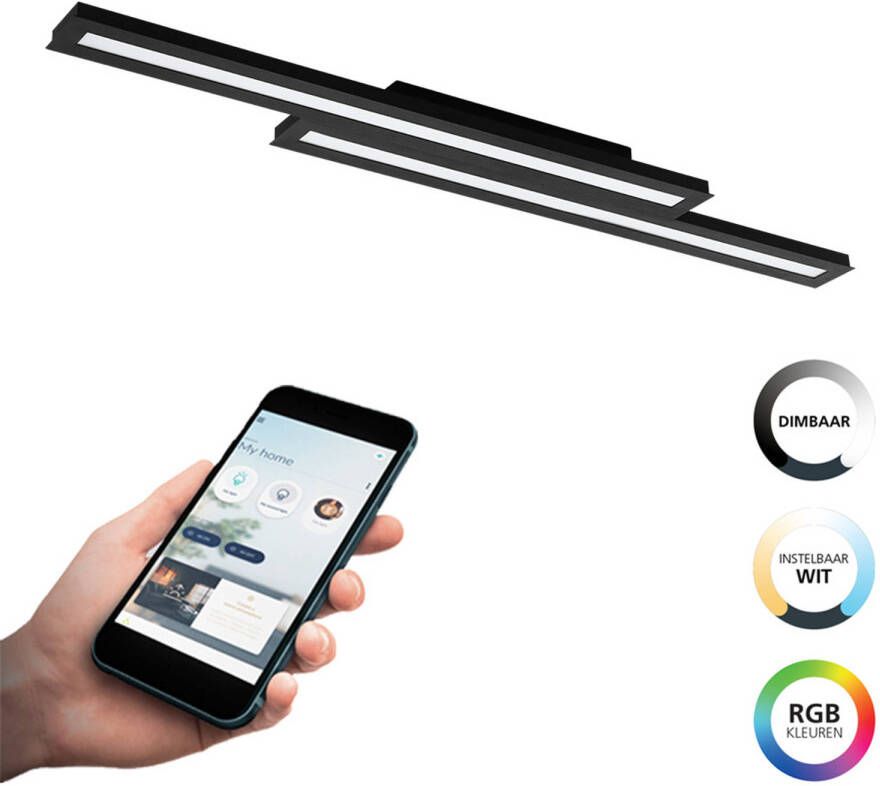 EGLO  connect.z Saliteras-Z Smart Plafondlamp - 116 cm - Zwart Wit - Instelbaar RGB & wit licht - Dimbaar - Zigbee