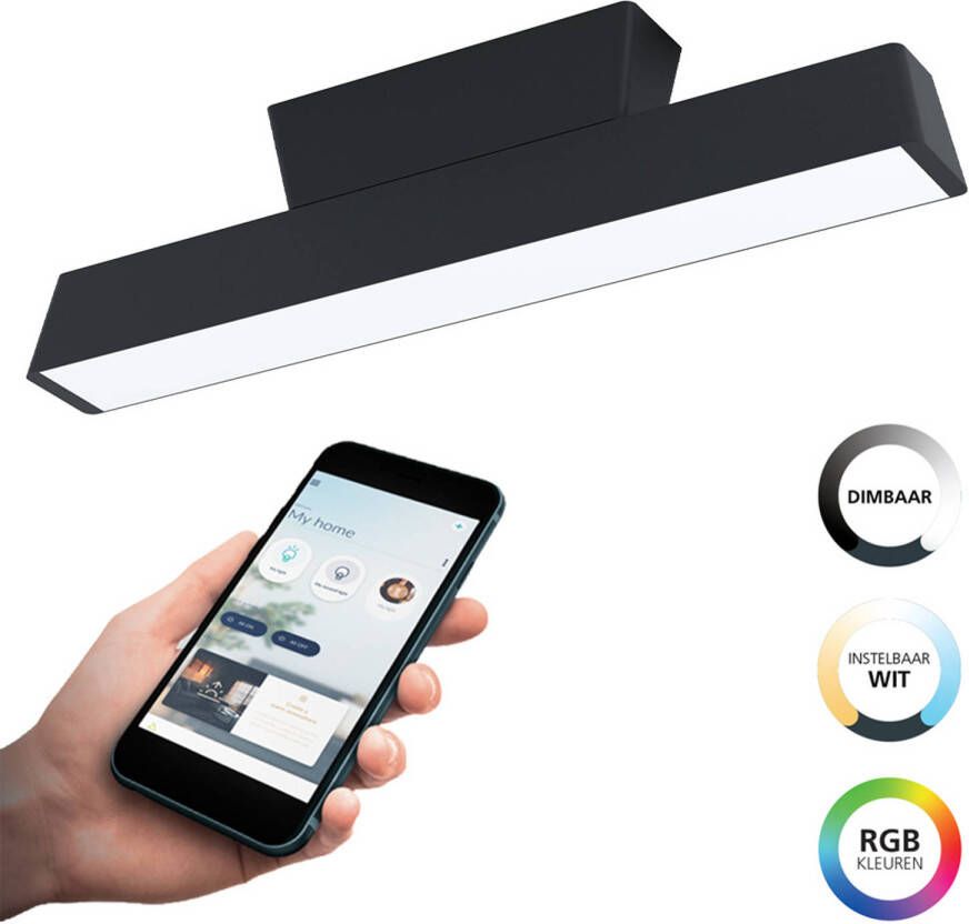 EGLO  connect.z Simolaris-Z Smart Plafondlamp - 47 cm - Zwart Wit - Instelbaar RGB & wit licht - Dimbaar - Zigbee