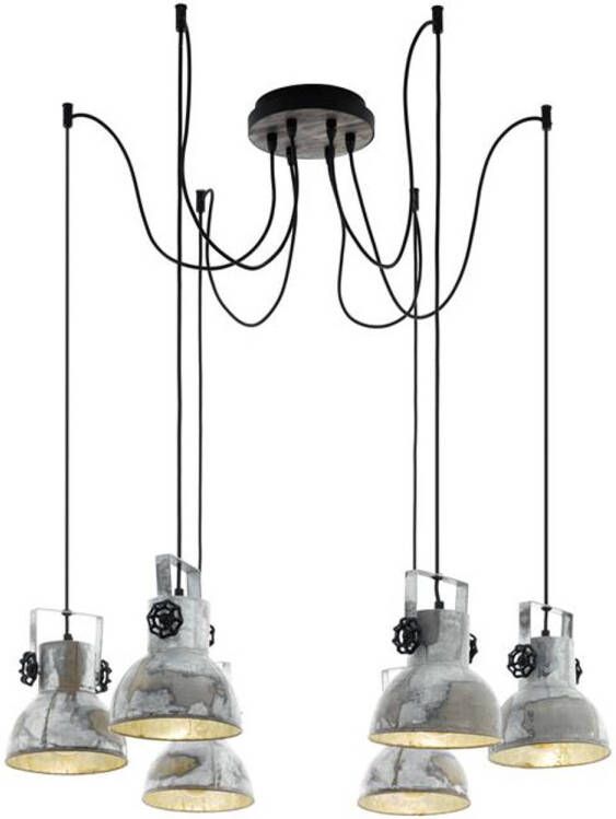EGLO hanglamp 6-lichts Barnstaple hout oud-zink zw