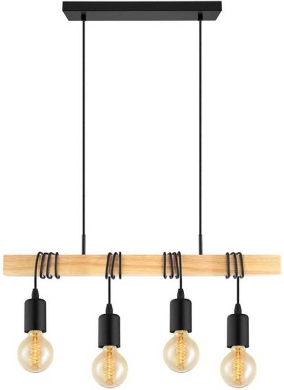 EGLO Hanglamp Townshend 4 lampen hout zwart en beige