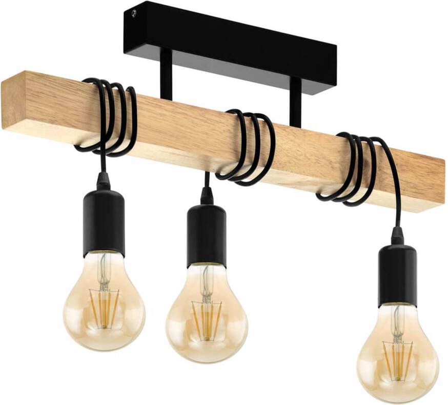 EGLO Plafondlamp Townshend 3 lampen hout zwart en beige