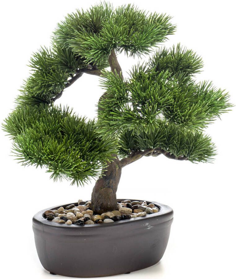 Merkloos Bonsai boompje kunstplant in kunststof pot 32 cm Pinus Parviflora Woondecoratie accessoires Kunstplanten Nepplanten Gras planten in pot Kunstplanten
