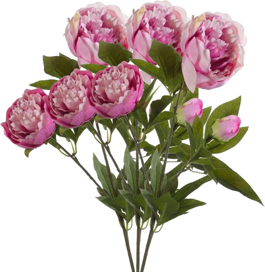 Emerald Kunstbloem pioenrozen tak 3x 3 bloemen roze 70 cm decoratie Kunstbloemen