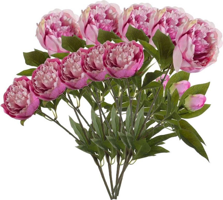 Emerald Kunstbloem pioenrozen tak 5x 3 bloemen roze 70 cm decoratie Kunstbloemen