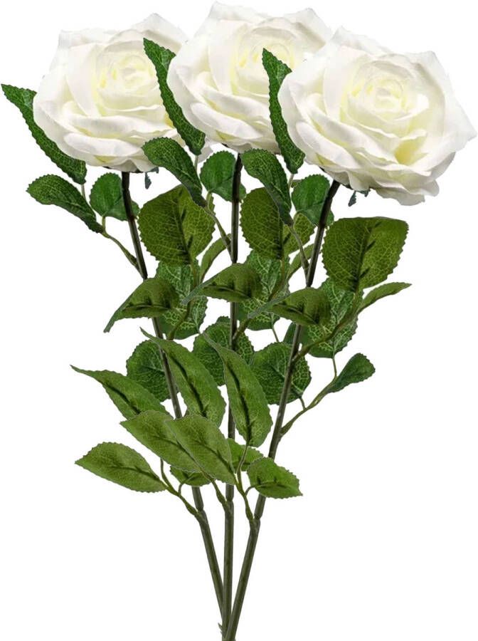 Emerald Kunstbloem roos Marleen 3x creme 63 cm decoratie bloemen Kunstbloemen