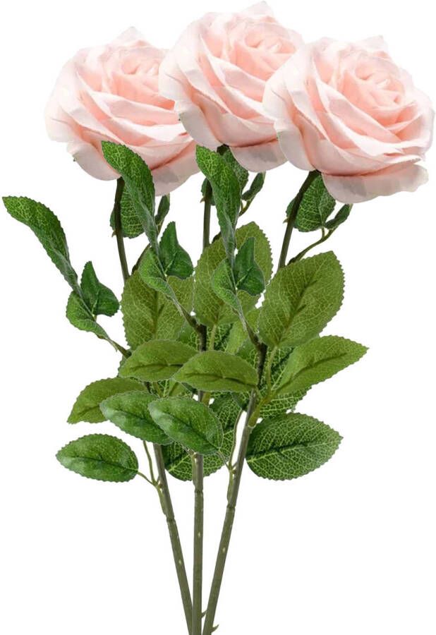 Emerald Kunstbloem roos Marleen 3x licht roze 63 cm decoratie bloemen Kunstbloemen