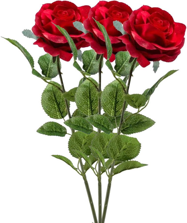 Emerald Kunstbloem roos Marleen 3x rood 63 cm decoratie bloemen Kunstbloemen