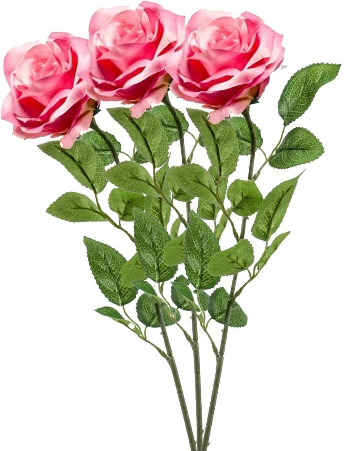 Emerald Kunstbloem roos Marleen 3x roze 63 cm decoratie bloemen Kunstbloemen