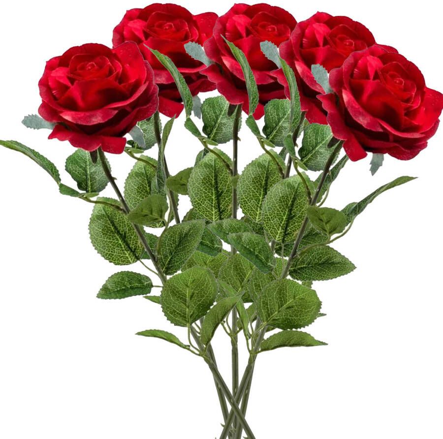 Emerald Kunstbloem roos Marleen 5x rood 63 cm decoratie bloemen Kunstbloemen