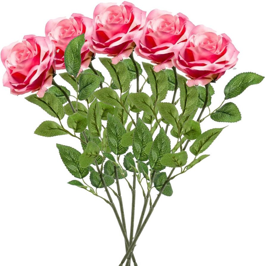 Emerald Kunstbloem roos Marleen 5x roze 63 cm decoratie bloemen Kunstbloemen